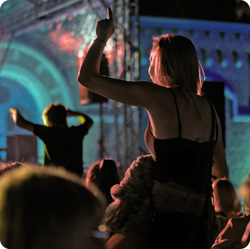 A concert crowd at night